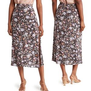 T Tahari Floral A-Line Skirt - Black and Pink